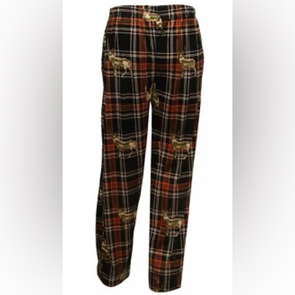 Plaid Pajama Pants with Deer Print Youth Medium